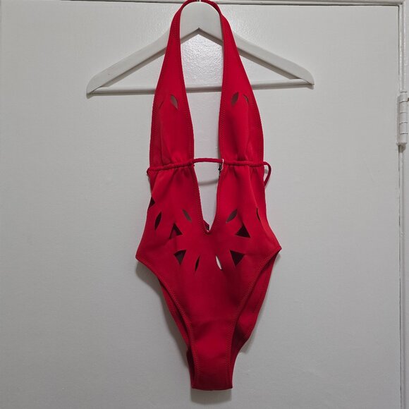 Gigi C Casey Plunging One Piece. Red. Sz S. NWT RP $205. Sexy, Elegant, Lux - Picture 4 of 11